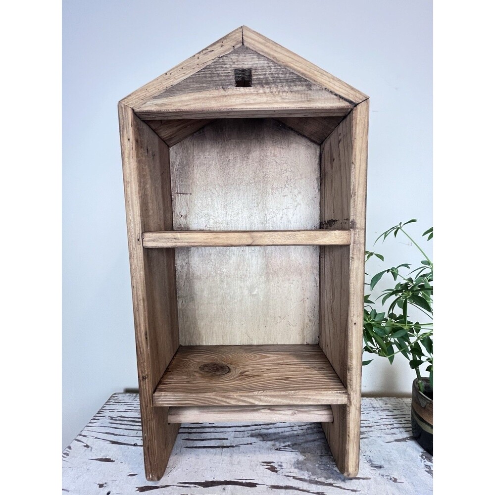 Vintage Primitive Rustic Wooden Wall Shelf Towel Bar Farmhouse 24” Country Home